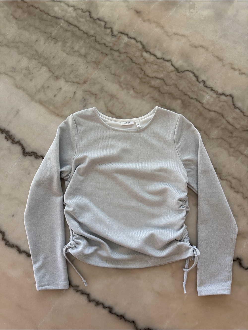 Girls Long-Sleeve Ruched Side Top - Light Gray